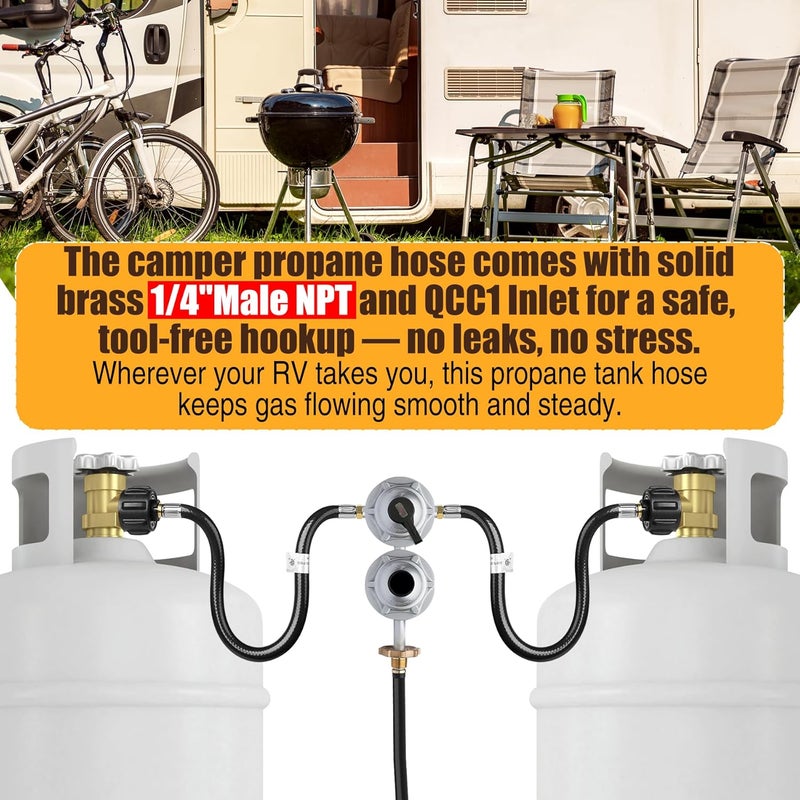 Tottist 15 Inch RV Propane Tank Hose, 1/4" Male NPT & Qcc1/Typel, Camper Propane Hose for Standard RV Two-Stage Regulator, for BBQ,Outdoor Cooking,Camping & Heating - 2 Pack - Image 2